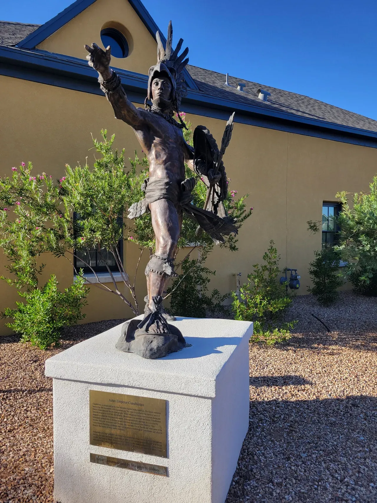 Statue of Aztec Emperor Cuauhtémoc in Barrio Viejo, Tucson, Arizona